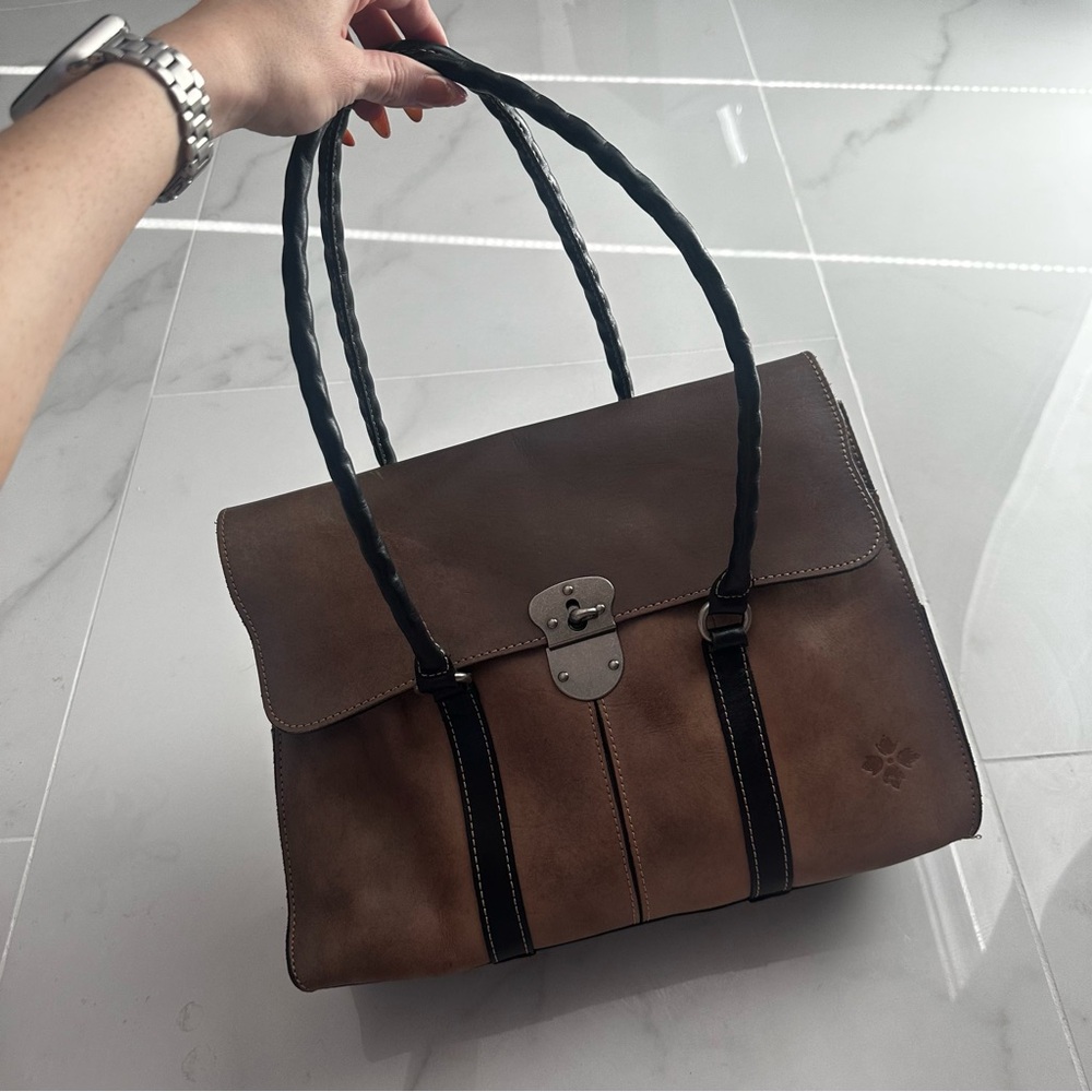 Patricia Nash Vienna Satchel Brown Leather Vintage Style Shoulder Bag